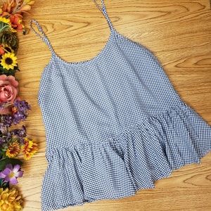 Old Navy Blue White Gingham Peplum Summer Top